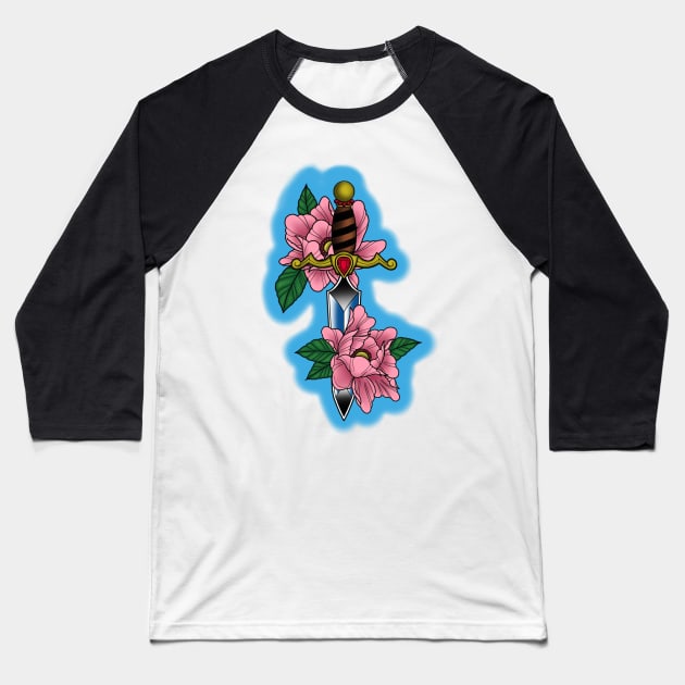 Dagger and flowers Baseball T-Shirt by Jdubtattoos